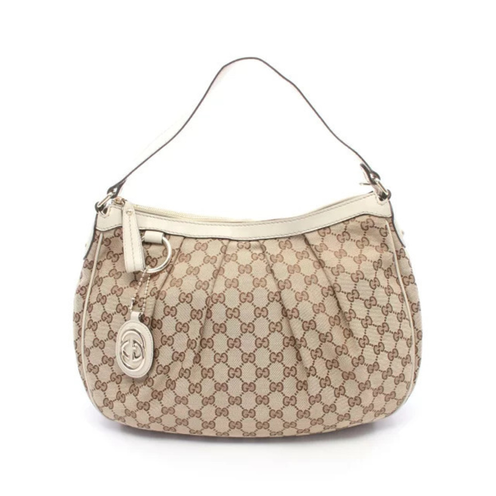Gucci Sukey GG Canvas Shoulder Bag Leather Beige Cream Brown Ivory White
